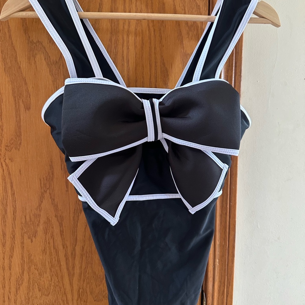 Black Swimsuit with Large Bow